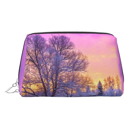 Make-up-Tasche mit Winterlandschafts-Druck, Kosmetiktasche, Damen-Kosmetiktasche aus PU-Leder mit Handschlaufe, Reise-Kulturbeutel, Make-up-Tasche, silber, Einheitsgröße von ESNAIUVCD