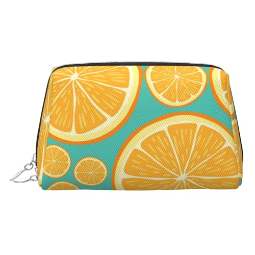 Make-up-Tasche mit Zitronenfrucht-Druck, Kosmetiktasche, Damen-Kosmetiktasche aus PU-Leder mit Handschlaufe, Reise-Kulturbeutel, Make-up-Tasche, silber, Einheitsgröße von ESNAIUVCD