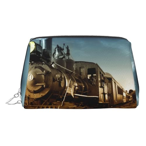Make-up-Tasche mit Zug- und Eisenbahn-Aufdruck, Kosmetiktasche, Damen-Kosmetiktasche aus PU-Leder mit Handschlaufe, Reise-Kulturbeutel, Make-up-Tasche, silber, Einheitsgröße von ESNAIUVCD