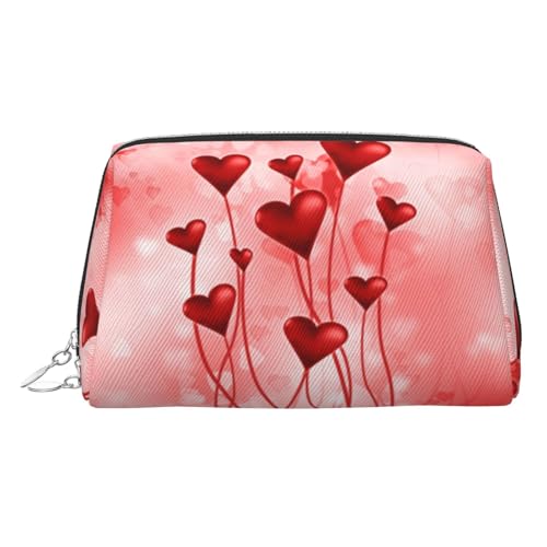 Make-up-Tasche mit abstraktem Herz-Druck, Kosmetiktasche, Damen-Kosmetiktasche aus PU-Leder mit Handschlaufe, Reise-Kulturbeutel, Make-up-Tasche, silber, Einheitsgröße von ESNAIUVCD