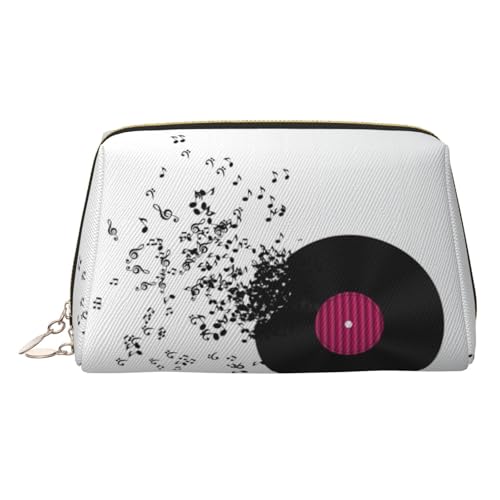 Make-up-Tasche mit abstraktem Musikdruck, Kosmetiktasche, Damen-Kosmetiktasche aus PU-Leder mit Handschlaufe, Reise-Kulturbeutel, Make-up-Tasche, gold, Einheitsgröße von ESNAIUVCD