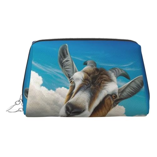 Make-up-Tasche mit blauem Schaf-Aufdruck, Kosmetiktasche, Damen-Kosmetiktasche aus PU-Leder mit Handschlaufe, Reise-Kulturbeutel, Make-up-Tasche, silber, Einheitsgröße von ESNAIUVCD