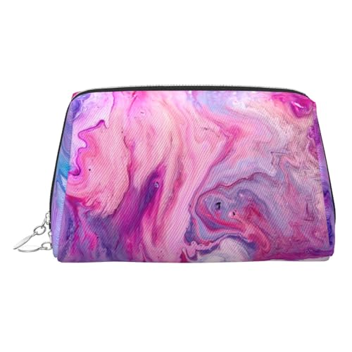 Make-up-Tasche mit buntem Marmor-Aufdruck, Kosmetiktasche, Damen-Kosmetiktasche aus PU-Leder mit Handschlaufe, Reise-Kulturbeutel, Make-up-Tasche, silber, Einheitsgröße von ESNAIUVCD