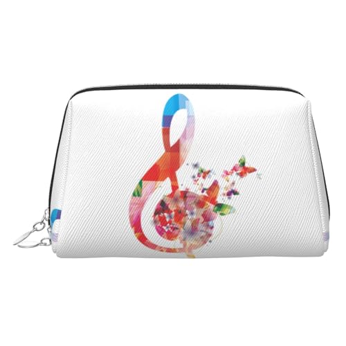 Make-up-Tasche mit buntem Musikdruck, Kosmetiktasche, Damen-Kosmetiktasche aus PU-Leder mit Handschlaufe, Reise-Kulturbeutel, Make-up-Tasche, silber, Einheitsgröße von ESNAIUVCD