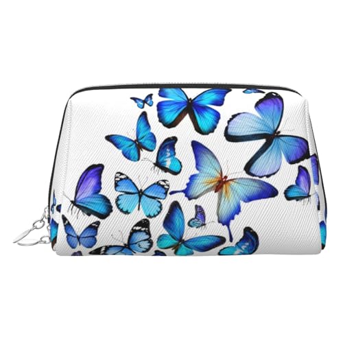Make-up-Tasche mit buntem Schmetterlings-Aufdruck, Kosmetiktasche, Damen-Kosmetiktasche aus PU-Leder mit Handschlaufe, Reise-Kulturbeutel, Make-up-Tasche, silber, Einheitsgröße von ESNAIUVCD