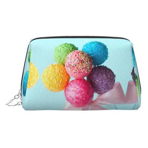 Make-up-Tasche mit buntem Süßigkeiten-Aufdruck, Kosmetiktasche, Damen-Kosmetiktasche aus PU-Leder mit Handschlaufe, Reise-Kulturbeutel, Make-up-Tasche, silber, Einheitsgröße von ESNAIUVCD