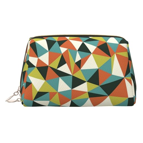 Make-up-Tasche mit geometrischem Druck, Kosmetiktasche, Damen-Kosmetiktasche aus PU-Leder mit Handschlaufe, Reise-Kulturbeutel, Make-up-Tasche, gold, Einheitsgröße von ESNAIUVCD