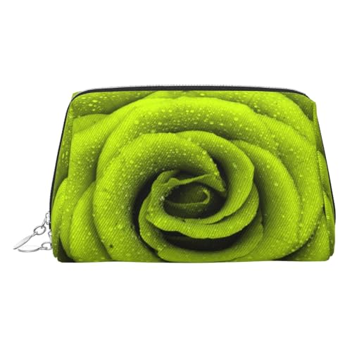 Make-up-Tasche mit grünem Rosen-Druck, Kosmetiktasche, Damen-Kosmetiktasche mit Handgelenkschlaufe, Reise-Kulturbeutel, Make-up-Tasche, silber, Einheitsgröße von ESNAIUVCD