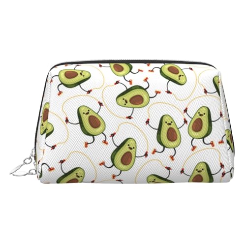 Make-up-Tasche mit lustigem Cartoon-Avocado-Druck, Kosmetiktasche, Damen-Kosmetiktasche aus PU-Leder mit Handschlaufe, Reise-Kulturbeutel, Make-up-Tasche, silber, Einheitsgröße von ESNAIUVCD