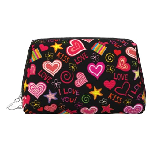 Make-up-Tasche mit mehreren Symbolen, Kosmetiktasche, Damen-Kosmetiktasche aus PU-Leder mit Handschlaufe, Reise-Kulturbeutel, Make-up-Tasche, silber, Einheitsgröße von ESNAIUVCD