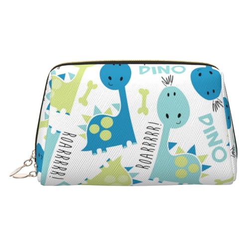 Make-up-Tasche mit niedlichem Dinosaurier-Druck, Kosmetiktasche, Damen-Kosmetiktasche aus PU-Leder mit Handschlaufe, Reise-Kulturbeutel, Make-up-Tasche, gold, Einheitsgröße von ESNAIUVCD