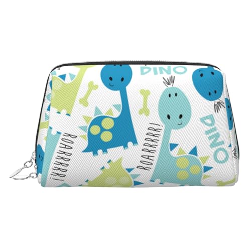 Make-up-Tasche mit niedlichem Dinosaurier-Druck, Kosmetiktasche, Damen-Kosmetiktasche aus PU-Leder mit Handschlaufe, Reise-Kulturbeutel, Make-up-Tasche, silber, Einheitsgröße von ESNAIUVCD