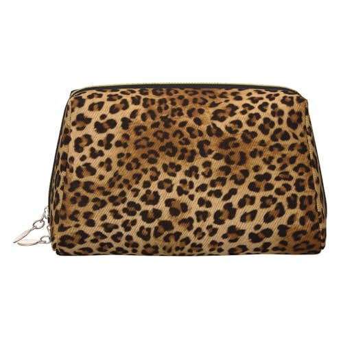 Make-up-Tasche mit niedlichem Leopardenmuster, Kosmetiktasche, Damen-Kosmetiktasche mit Handgelenkschlaufe, Reise-Kulturbeutel, Make-up-Tasche, gold, Einheitsgröße von ESNAIUVCD