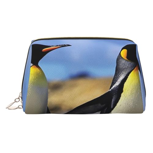 Make-up-Tasche mit niedlichem Pinguin-Druck, Kosmetiktasche, Damen-Kosmetiktasche aus PU-Leder mit Handschlaufe, Reise-Kulturbeutel, Make-up-Tasche, gold, Einheitsgröße von ESNAIUVCD