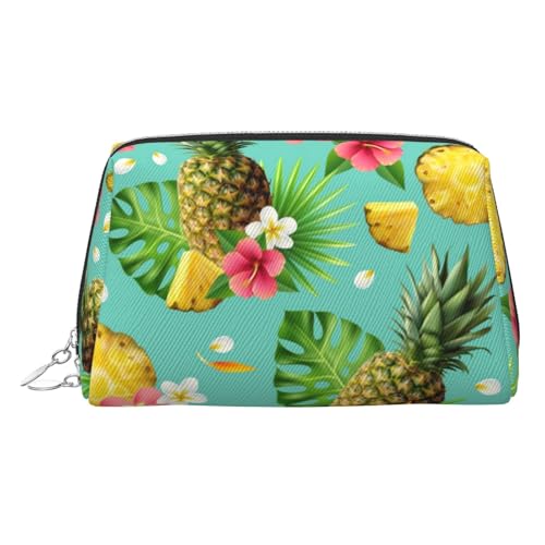 Make-up-Tasche mit tropischem Ananas-Druck, Kosmetiktasche, Damen-Kosmetiktasche aus PU-Leder mit Handschlaufe, Reise-Kulturbeutel, Make-up-Tasche, silber, Einheitsgröße von ESNAIUVCD