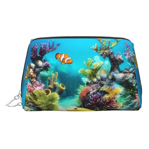 Make-up-Tasche mit tropischem Fisch-Druck, Kosmetiktasche, Damen-Kosmetiktasche aus PU-Leder mit Handschlaufe, Reise-Kulturbeutel, Make-up-Tasche, silber, Einheitsgröße von ESNAIUVCD