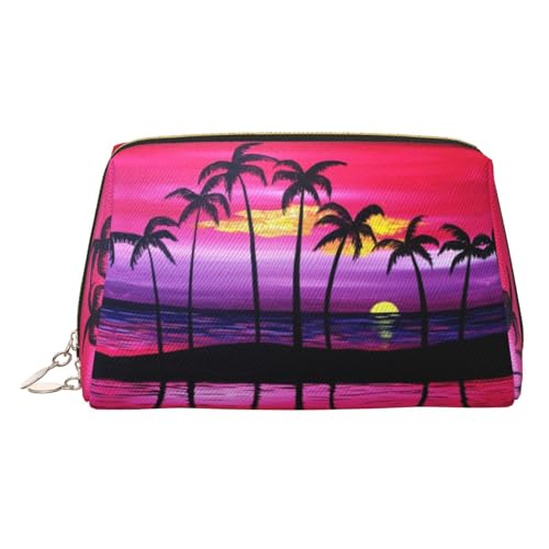 Make-up-Tasche mit tropischem Palmen-Druck, Kosmetiktasche, Damen-Kosmetiktasche aus PU-Leder mit Handschlaufe, Reise-Kulturbeutel, Make-up-Tasche, gold, Einheitsgröße von ESNAIUVCD