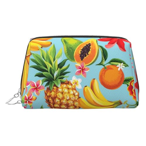 Make-up-Tasche mit tropischen Früchten und Blumen, Kosmetiktasche, Damen-Kosmetiktasche aus PU-Leder mit Handschlaufe, Reise-Kulturbeutel, Make-up-Tasche, silber, Einheitsgröße von ESNAIUVCD