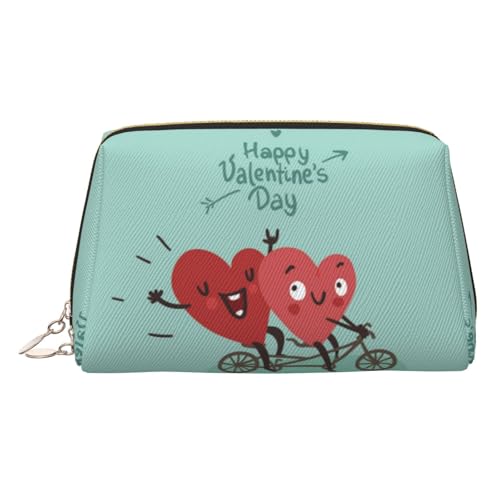 Make-up-Tasche mit zwei Herzen, Motiv "Verlieben sich auf Fahrrad", Kosmetiktasche, Damen-Kosmetiktasche aus PU-Leder mit Handschlaufe, Reise-Kulturbeutel, Make-up-Tasche, gold, Einheitsgröße von ESNAIUVCD