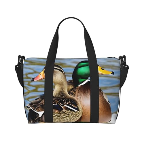 Mallard Turnbeutel für Damen, Wochenend-Übernachtungstasche, persönliche Gegenstände, Schultertasche für Damen und Herren, Einheitsgröße, Schwarz , Einheitsgröße von ESNAIUVCD