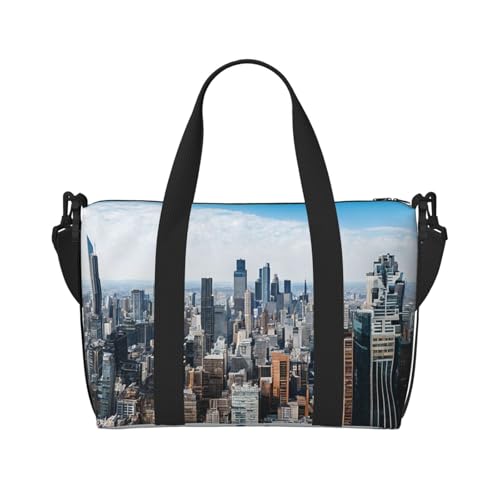 New York Fashion City Print Turnbeutel für Damen, Wochenendtasche, Übernachtungstasche, persönliche Gegenstände, Schultertasche für Damen und Herren, Einheitsgröße, Schwarz , Einheitsgröße von ESNAIUVCD