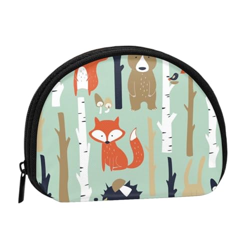 Niedlicher Fuchsbär, Vogelbaum-Druck, tragbare Mini-Aufbewahrungstasche, muschelförmige Geldbörse, kleine Münzgeldbörse, Muschel-Aufbewahrungstasche von ESNAIUVCD