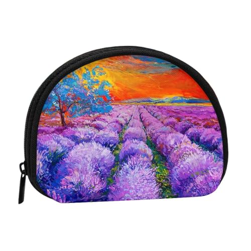 Ölgemälde mit Lavendel-Druck, tragbare Mini-Aufbewahrungstasche, muschelförmige Geldbörse, kleine Münzgeldbörse, Muschel-Aufbewahrungstasche von ESNAIUVCD