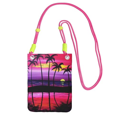 Palmen-Sonnenuntergang-Design, trägt eine Handytasche diagonal, Crossbody-Tasche, geeignet zum Tragen von Handywechsel, etc, Fuchusia, Einheitsgröße von ESNAIUVCD