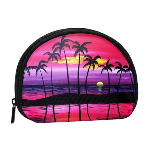 Palmen-Sonnenuntergang-Design, tragbar, Mini-Aufbewahrungstasche, Muschelform, kleine Münzgeldbörse, Muschel-Aufbewahrungstasche von ESNAIUVCD