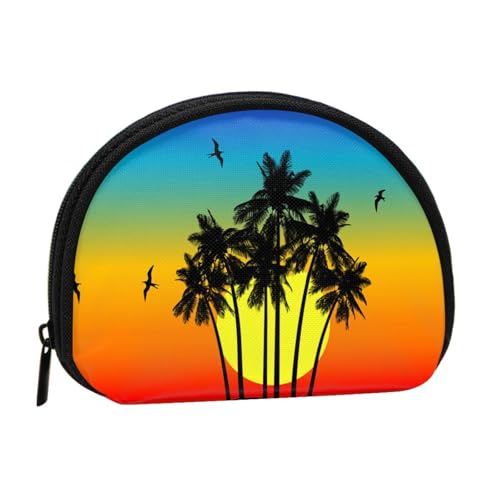 Plam Tree Tropical Island at Sunset Print Portable Mini Storage Bag Shell Shaped Wallet Small Coin Wallet Shell Storage Bag von ESNAIUVCD