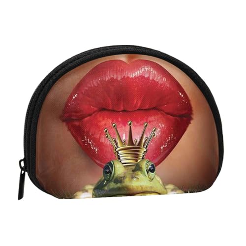 Red Lips Getting Ready to Kiss A Frog Print Portable Mini Storage Bag Shell Shaped Wallet Small Coin Wallet Shell Storage Bag von ESNAIUVCD