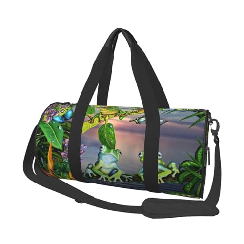 Reisetasche mit Aufdruck "Many Frogs Sing On The Branches", faltbar, Turnbeutel, Wochenendtasche für Damen, große Reisetasche, Kabinentasche für Sport und Reisen, Schwarz , Einheitsgröße von ESNAIUVCD