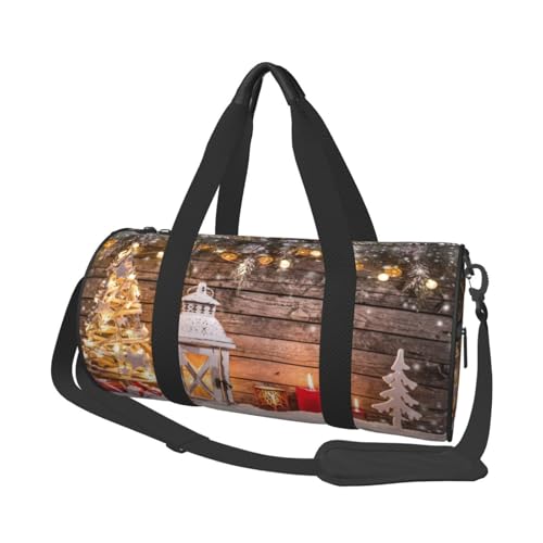 Reisetasche mit Aufschrift "Merry Christmas" aus Holz, mit Kerzen-Hirsch-Druck, faltbar, Turnbeutel, Wochenendtasche für Damen, große Reisetasche, Kabinentasche für Sport und Reisen, Schwarz , von ESNAIUVCD