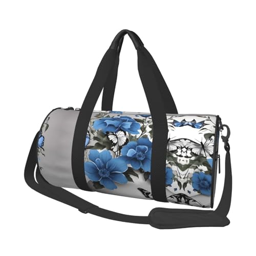 Reisetasche mit Blumen- und Schmetterlings-Aufdruck, faltbar, Turnbeutel, Wochenendtasche für Damen, große Reisetasche, Kabinentasche für Sport und Reisen, Schwarz , Einheitsgröße von ESNAIUVCD