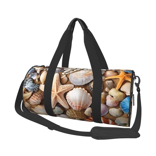 Reisetasche mit Muschellandschaft am Strand, faltbar, Turnbeutel, Wochenendtasche für Damen, große Reisetasche, Kabinentasche für Sport und Reisen, Schwarz , Einheitsgröße von ESNAIUVCD