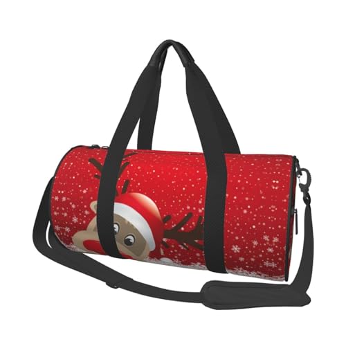 Reisetasche mit niedlichem Cartoon-Elch-Druck, faltbare Sporttasche, Wochenendtasche für Damen, große Reisetasche, Kabinentasche für Sport und Reisen, Schwarz , Einheitsgröße von ESNAIUVCD