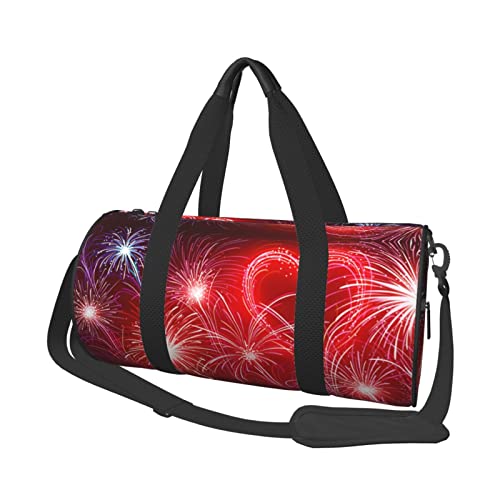 Reisetasche mit roten Herzen, Feuerwerk-Druck, faltbar, Turnbeutel, Wochenendtasche für Damen, große Reisetasche, Kabinentasche für Sport und Reisen, Schwarz , Einheitsgröße von ESNAIUVCD