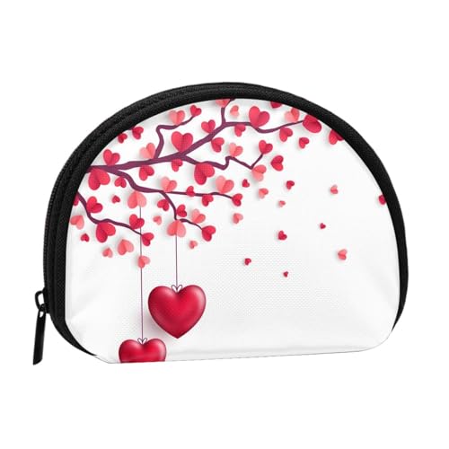 Romantische Herzen, Blätter, Baumdruck, tragbare Mini-Aufbewahrungstasche, Muschelform, kleine Münzgeldbörse, Muschel-Aufbewahrungstasche von ESNAIUVCD