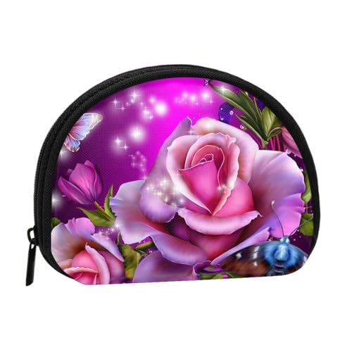 Rose und Schmetterlinge Rosa Druck Tragbare Mini-Aufbewahrungstasche Muschelförmige Geldbörse Kleine Münzgeldbörse Muschel Aufbewahrungstasche von ESNAIUVCD