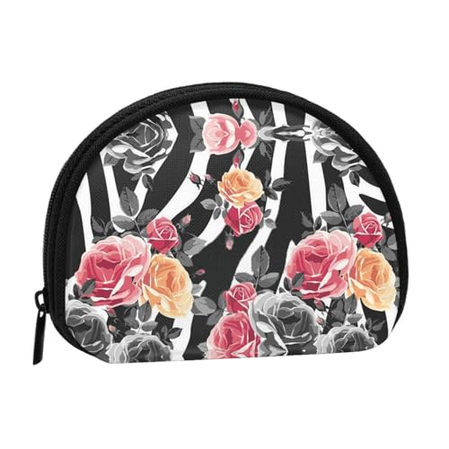 Roses Flower Floral Zebra Stripes Print Portable Mini Storage Bag Shell Shaped Wallet Small Coin Wallet Shell Storage Bag von ESNAIUVCD