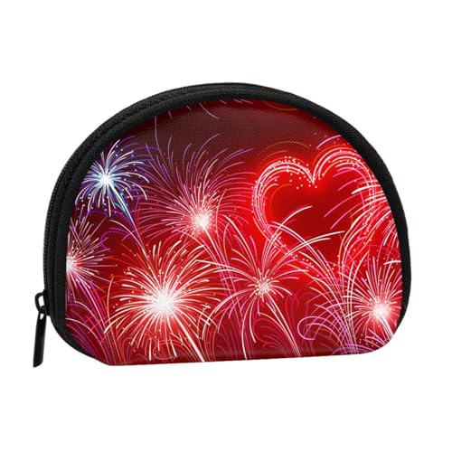 Rote Herzen Feuerwerk Druck Tragbare Mini-Aufbewahrungstasche Muschelförmige Geldbörse Kleine Münzbörse Muschel Aufbewahrungstasche von ESNAIUVCD