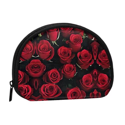 Rote und schwarze Rose Druck tragbare Mini-Aufbewahrungstasche Muschelförmige Geldbörse kleine Münzgeldbörse Muschel Aufbewahrungstasche von ESNAIUVCD