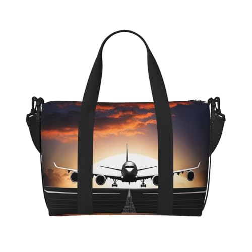 Rucksack mit Flugzeugdruck, Turnbeutel für Damen, Wochenendtasche, Übernachtungstasche, persönliche Gegenstände, Schultertasche für Damen und Herren, Einheitsgröße, Schwarz , Einheitsgröße von ESNAIUVCD