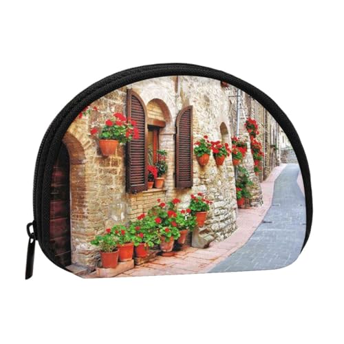 Rural Street Green Print Tragbare Mini-Aufbewahrungstasche Muschelförmige Geldbörse Kleine Münzgeldbörse Muschel Aufbewahrungstasche von ESNAIUVCD