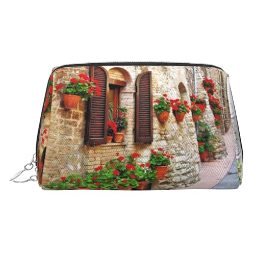 Rural Street Make-up-Tasche, Kosmetiktasche, Damen-Kosmetiktasche aus PU-Leder mit Handschlaufe, Reise-Kulturbeutel, Make-up-Tasche, silber, Einheitsgröße von ESNAIUVCD