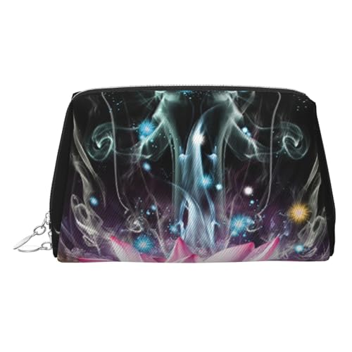 Schöne Make-up-Tasche mit magischem Lotusblumen-Druck, Kosmetiktasche für Damen, PU-Leder, Kosmetiktasche mit Handschlaufe, Reise-Kulturbeutel, Make-up-Tasche, silber, Einheitsgröße von ESNAIUVCD