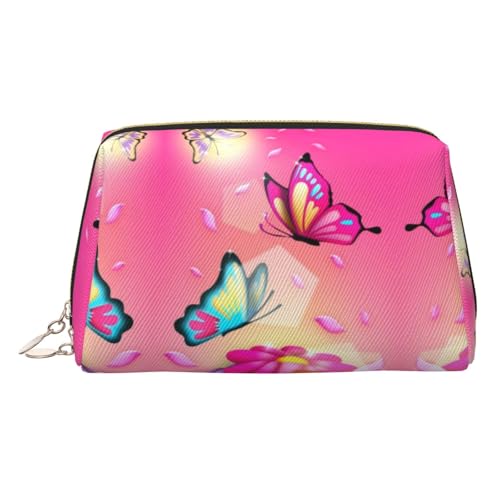 Schöne Make-up-Tasche mit zwei Schmetterlingen, Kosmetiktasche, Damen-Kosmetiktasche aus PU-Leder mit Handschlaufe, Reise-Kulturbeutel, Make-up-Tasche, gold, Einheitsgröße von ESNAIUVCD