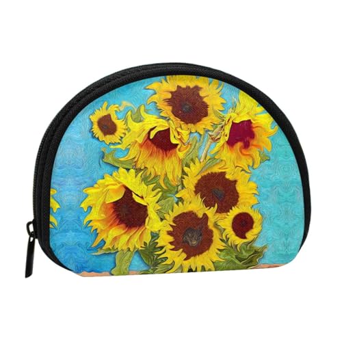Schöne Sonnenblumen-Ölgemälde-Druck, tragbare Mini-Aufbewahrungstasche, Muschelform, Geldbörse, kleine Münzgeldbörse, Muschel-Aufbewahrungstasche von ESNAIUVCD