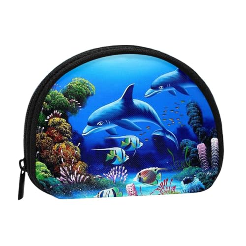 Schöne Unterwasserwelt Delfine Korallendruck Tragbare Mini-Aufbewahrungstasche Muschelförmige Geldbörse Kleine Münzgeldbörse Muschel Aufbewahrungstasche von ESNAIUVCD