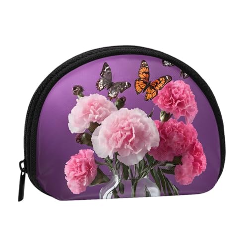 Schöne lila Schmetterling Blumendruck Tragbare Mini-Aufbewahrungstasche Muschelförmige Geldbörse Kleine Münzgeldbörse Muschel Aufbewahrungstasche von ESNAIUVCD